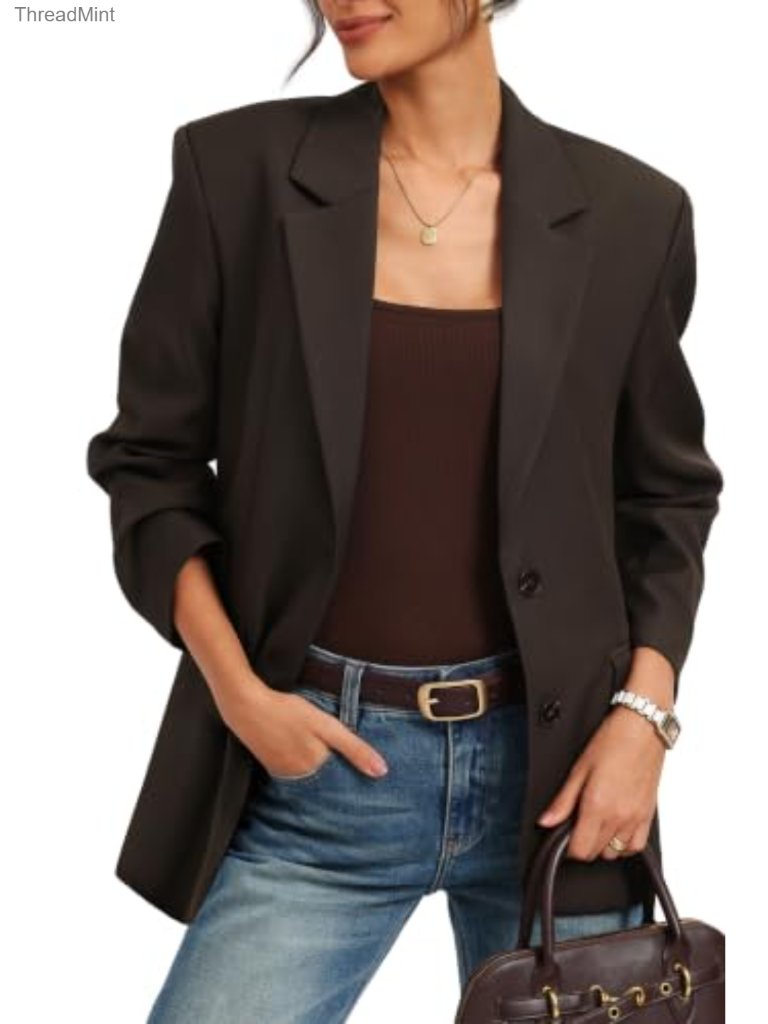 Women's Relaxed Fit Blazer Business Casual Long Sleeve Notched Lapel Flap